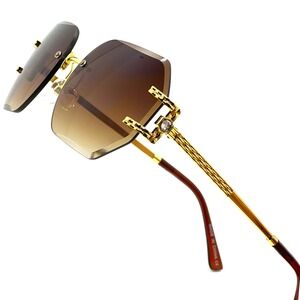 Men Sunglasses Fashion Designer Octagon Gold Frame Brown Lens Shades Hip Hop New